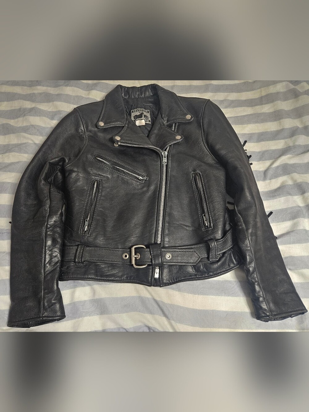 Women's California Crations Leather Frjnge Biker Moto Jacket with Belt